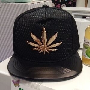 Black and Gold Leaf Embellished Cap